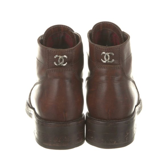 Chanel Interlocking CC Logo Leather Lace-Up Boots - Picture 4 of 7